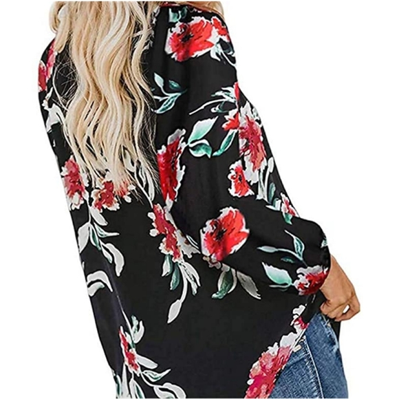 Tacera Tops - NEW FLORAL QUARTER SLEEVE ZIPPED BLOUSE